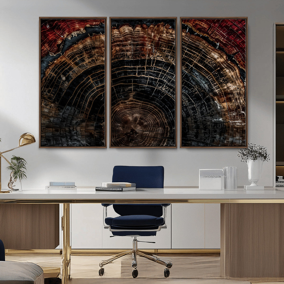 Dark Wood Ring Wall Art Canvas Print, Framed Abstract Tree Slice Print, Rustic Wood Grain Decor