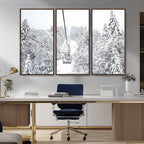 Snowy Ski Lift Wall Art | Framed Winter Mountain Canvas