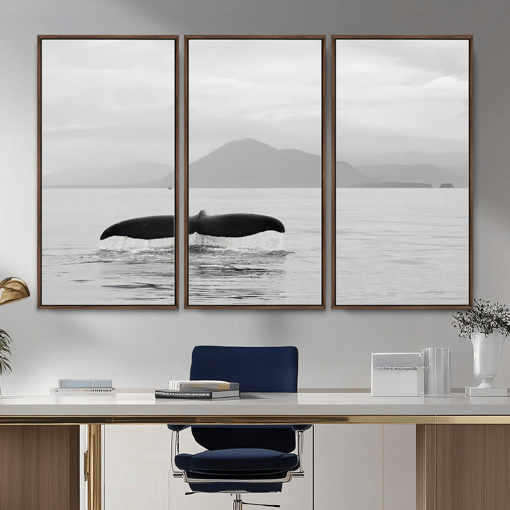 Whale Tail Wall Art | Framed Black White Ocean Canvas