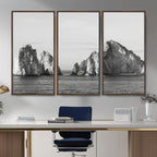 Coastal Wall Art | Framed Black White Ocean Canvas Artwork