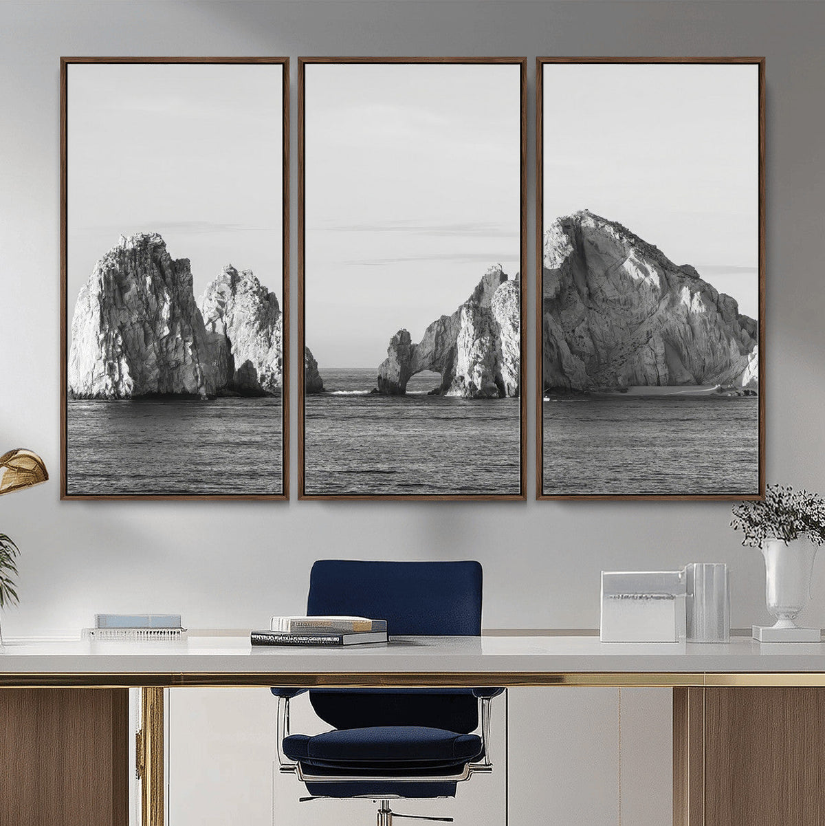 Coastal Wall Art | Framed Black White Ocean Canvas Artwork