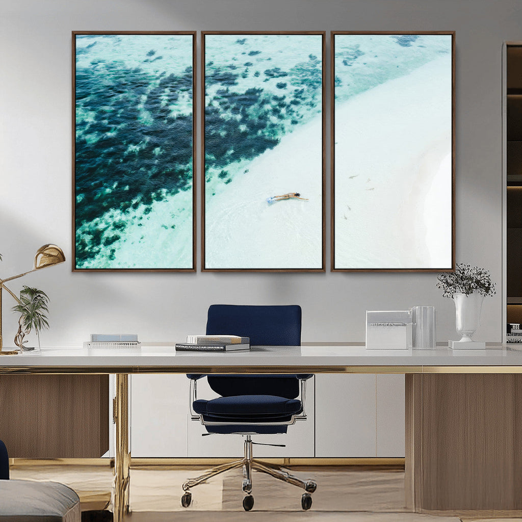 Minimal Beach Wall Art | Framed Ocean Swimming Canvas