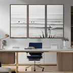Surfer Silhouette Wall Art | Framed Calm Ocean Canvas