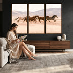 Wild Horse Wall Art Canvas Print, Framed Rustic Western Art, Desert Horse Scene