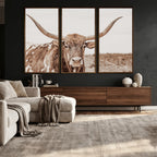 Longhorn Cow Wall Art Canvas Print, Framed Texas Ranch Print, Western Bull Art, Cowboy Decor