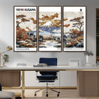 Modern Japanese Wall Art Canvas Print, Framed Abstract Mount Fuji Landscape, Yayoi Kusama Canvas Wall Art