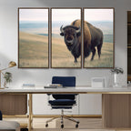 Bison Wall Art Canvas Print, Framed American Buffalo Rustic Western Artwork