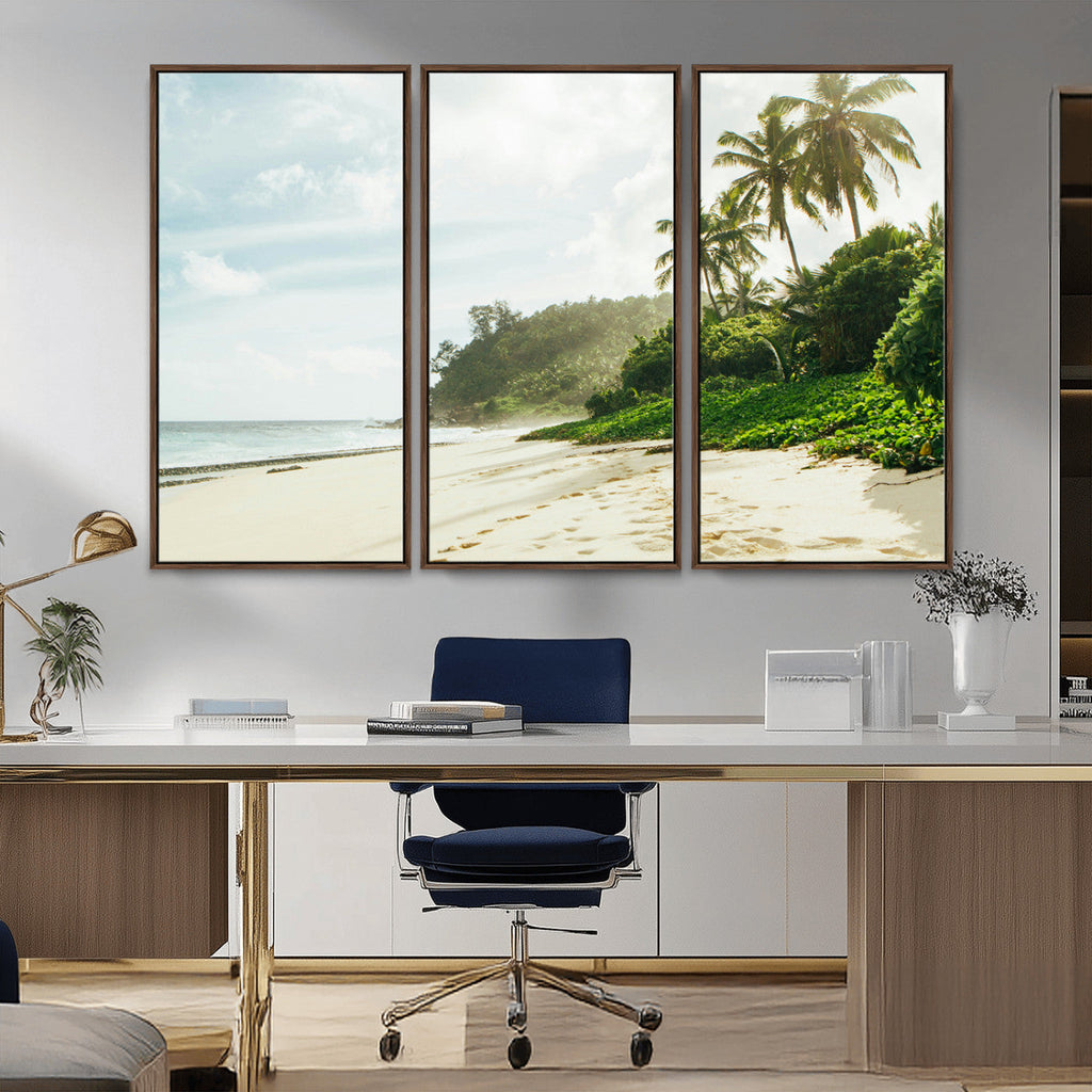 Relaxing Beach Wall Art Canvas Print, Framed Ocean View Coastal Serenity