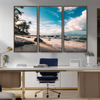 Tropical Beach Wall Art Canvas Print, Framed Ocean Waves Relaxing Seascape