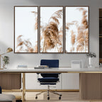 Pampas Grass Wall Art Canvas Print, Framed Neutral Tones Minimalist Boho