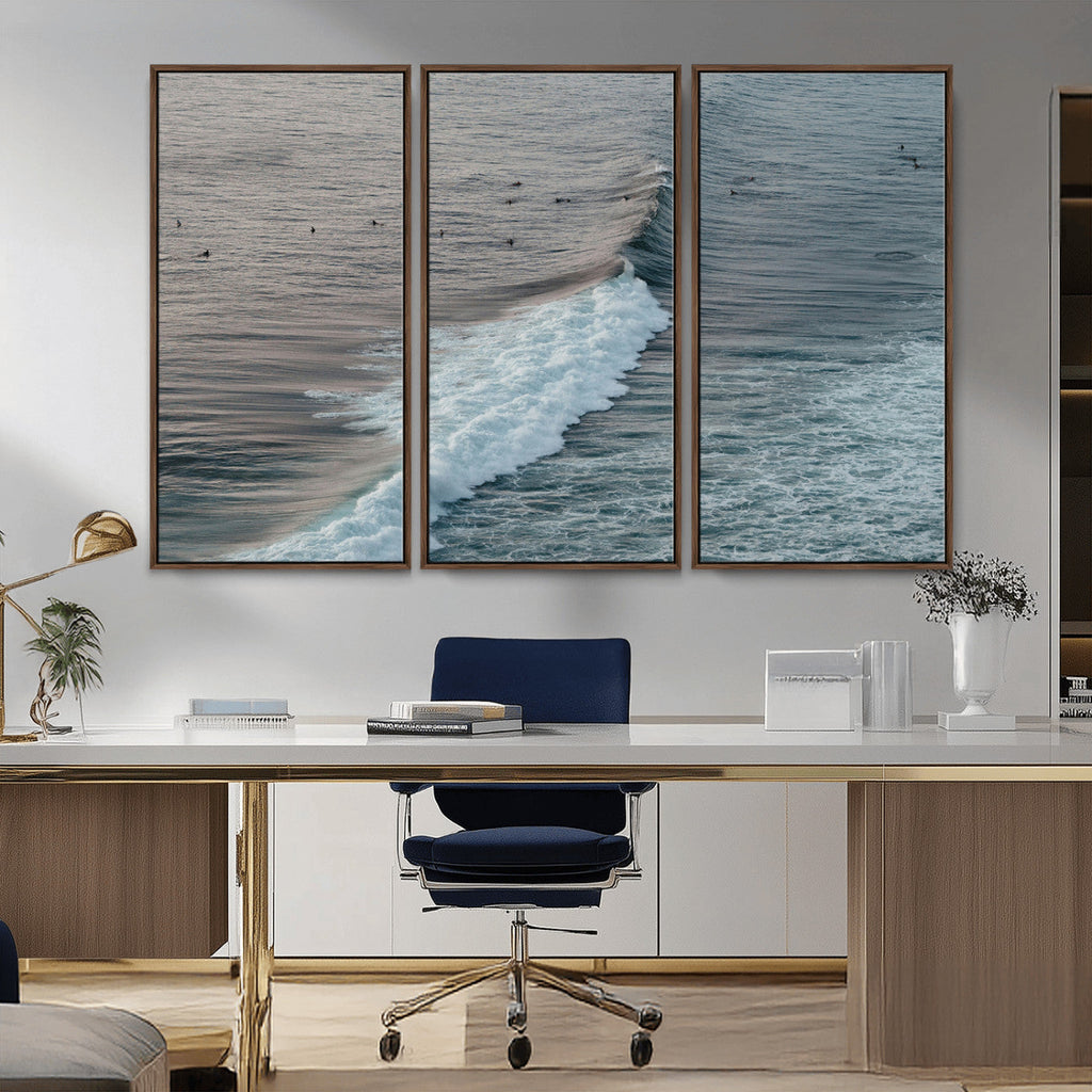 Ocean Waves Wall Art Canvas Print, Framed Coastal Serenity Surf Scene