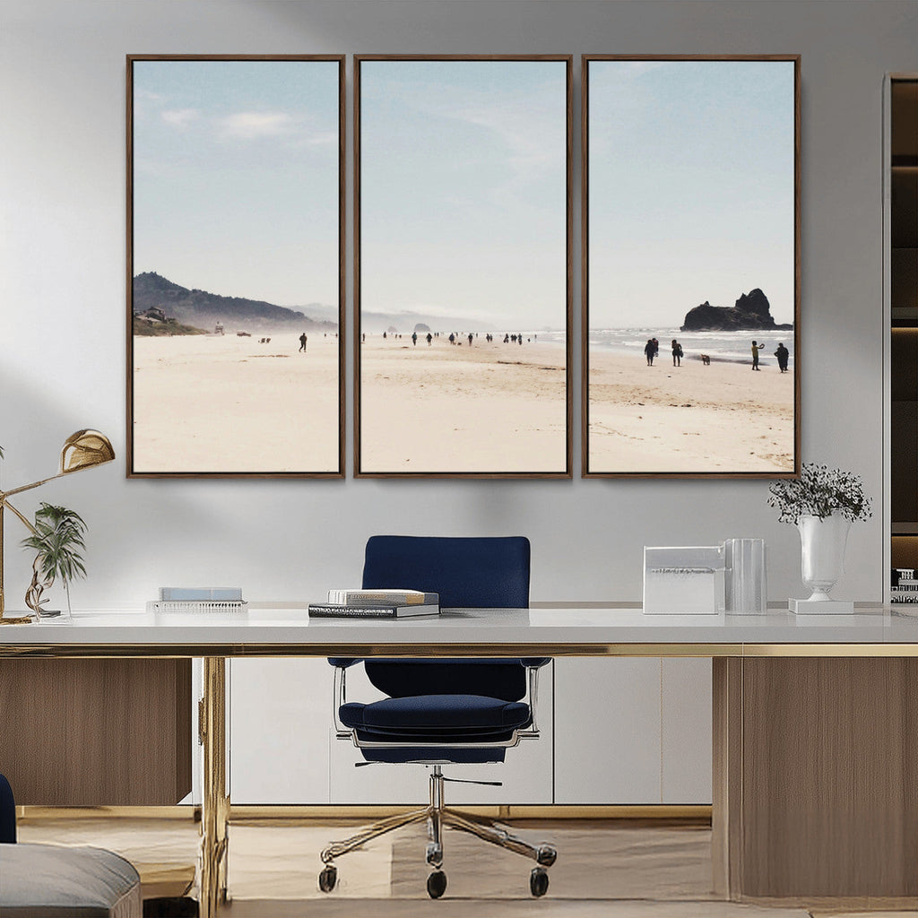 Minimalist Beach Wall Art Canvas Print, Framed Coastal Serenity Soft Sand