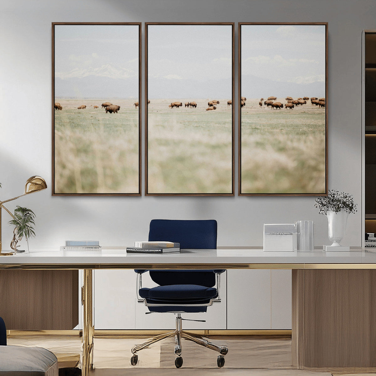 Bison Herd Wall Art Canvas Print, Framed Western Ranch Nature Scene