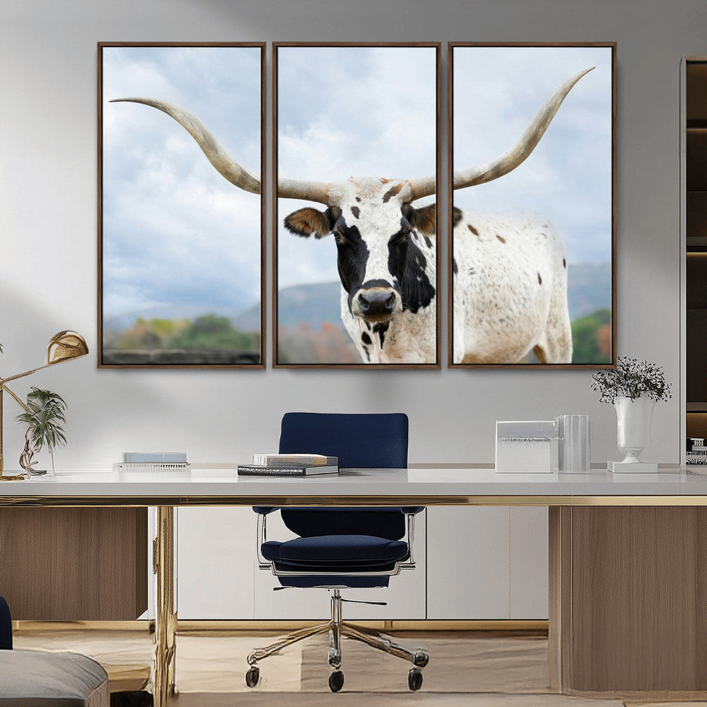 Texas Longhorn Wall Art Canvas Print, Framed Western Rustic Farmhouse