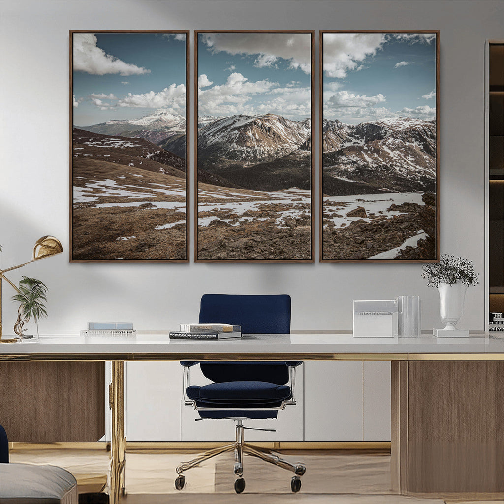 Mountain Landscape Wall Art Canvas Print, Framed Snowy Peaks Art, Rugged Highlands Rustic Adventure Decor
