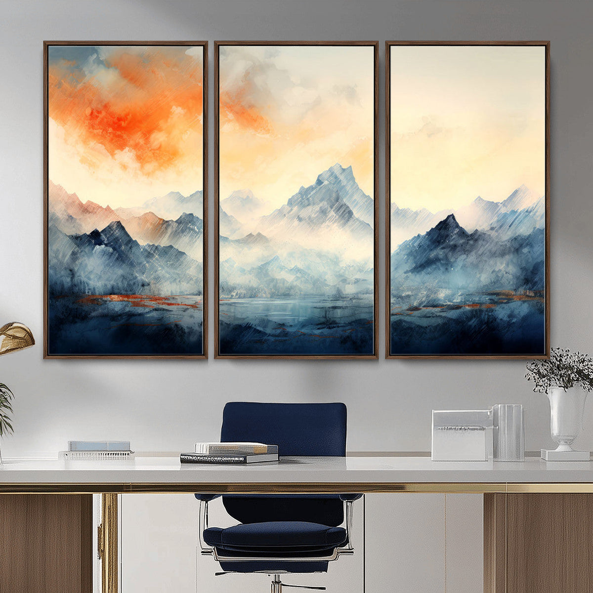 Warm Clouds Abstract Mountain Wall Art, Modern Landscape Canvas Print
