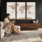 Framed Large World Map Canvas Print for Office Decor