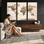 Modern World Map Canvas Print | Framed Travel Map Wall Art