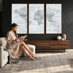 Push Pin World Map Canvas Print - Detailed Vintage World Map