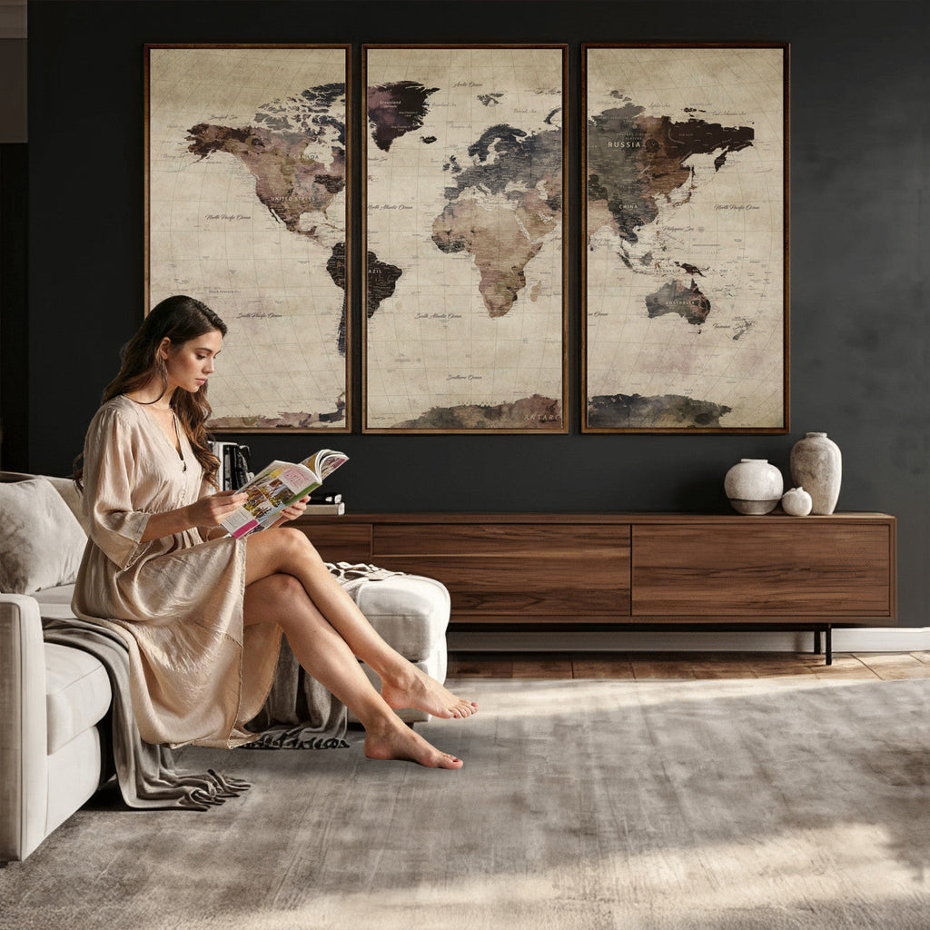 World Map Canvas Print, Detailed Map of the World, Adventure Gift for Couples and Anniversaries