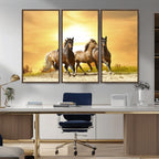 Wild Horses Wall Art Canvas Print, Framed Galloping Herd