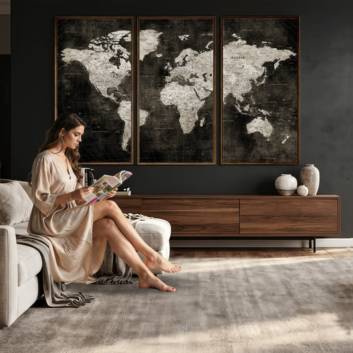 Vintage World Map Wall Art Canvas Print | Framed Large Map Wall Art