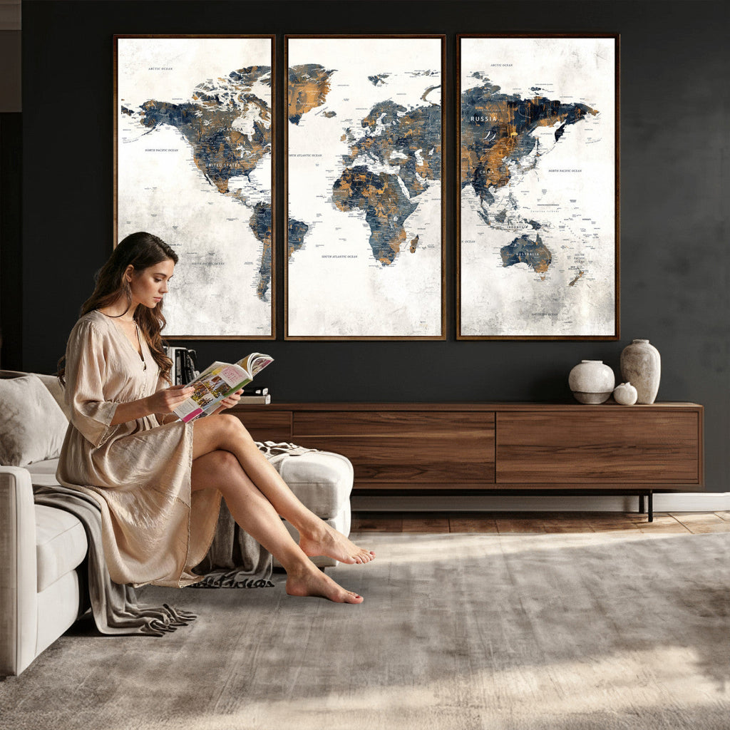 World Map Wall Art Canvas Print for Office Wall Decor