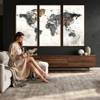 World Map Wall Art Canvas Print for Office Wall Decor