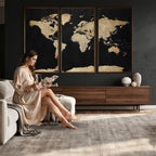 Beige World Map Canvas Wall Art Print, Minimal Black and Beige Map