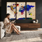 Watercolor World Map Canvas Print | Framed Wall Art for Couples