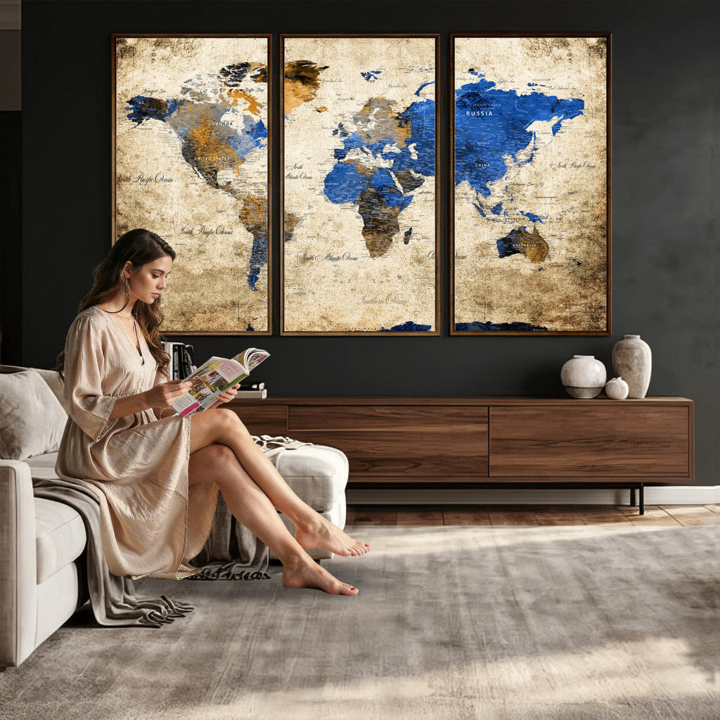 World Map Canvas Print | Colorful Abstract Travel Map, Framed Wall Art