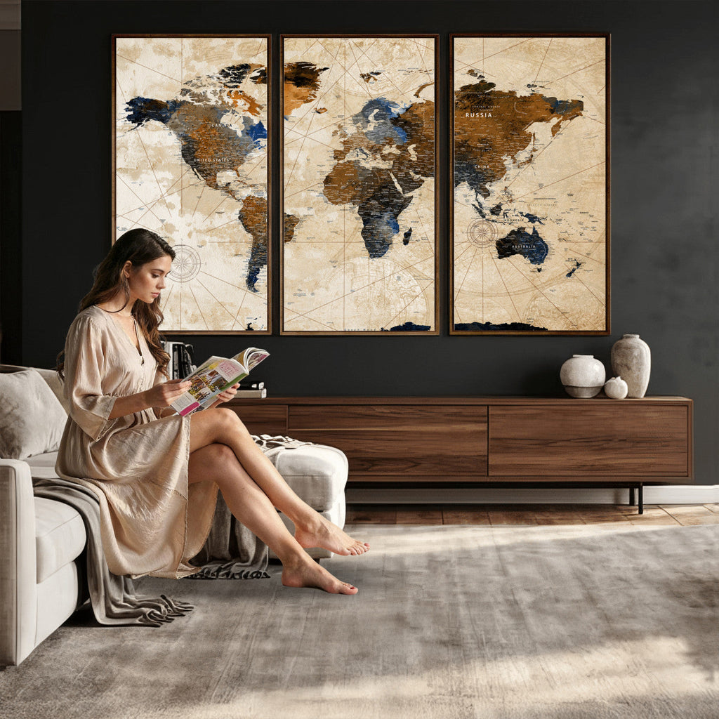 World Map Canvas Art Print | Framed Travel Map Wall Art