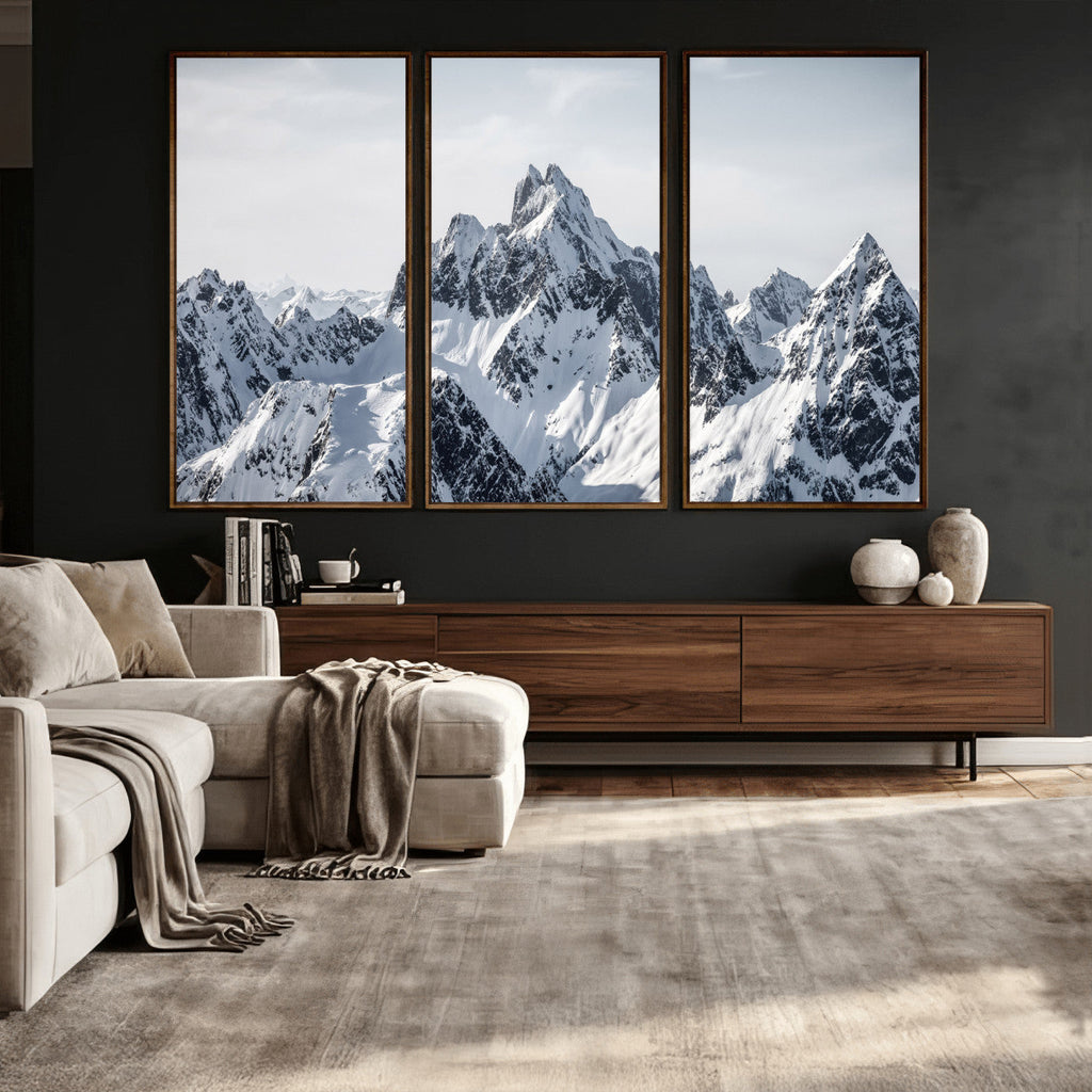 Snowy Mountain Range Canvas Print, Alpine Peaks Landscape Wall Art