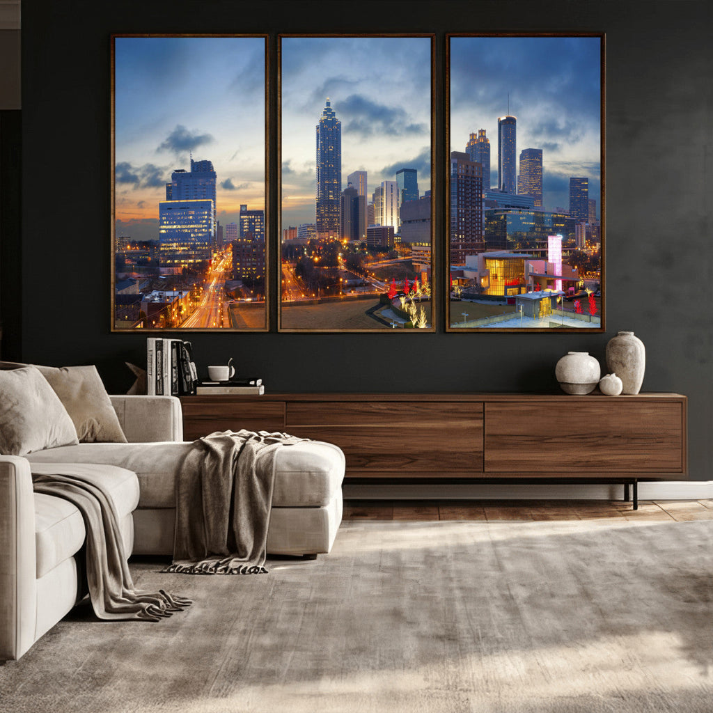 Atlanta Skyline Wall Art Canvas Print, Atlanta Downtown Night Cityscape