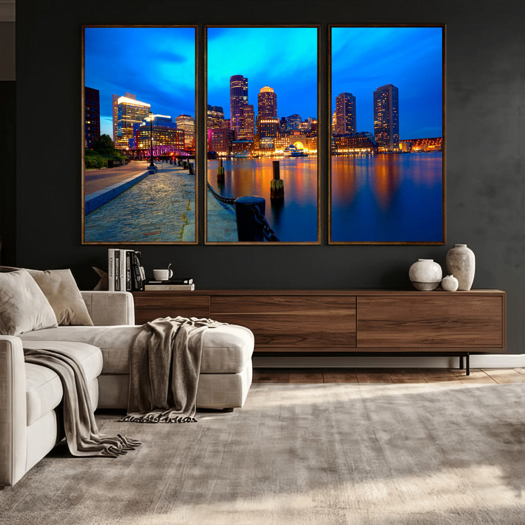 Boston Wall Art Canvas Print, Boston City Downtown Night Cityscape