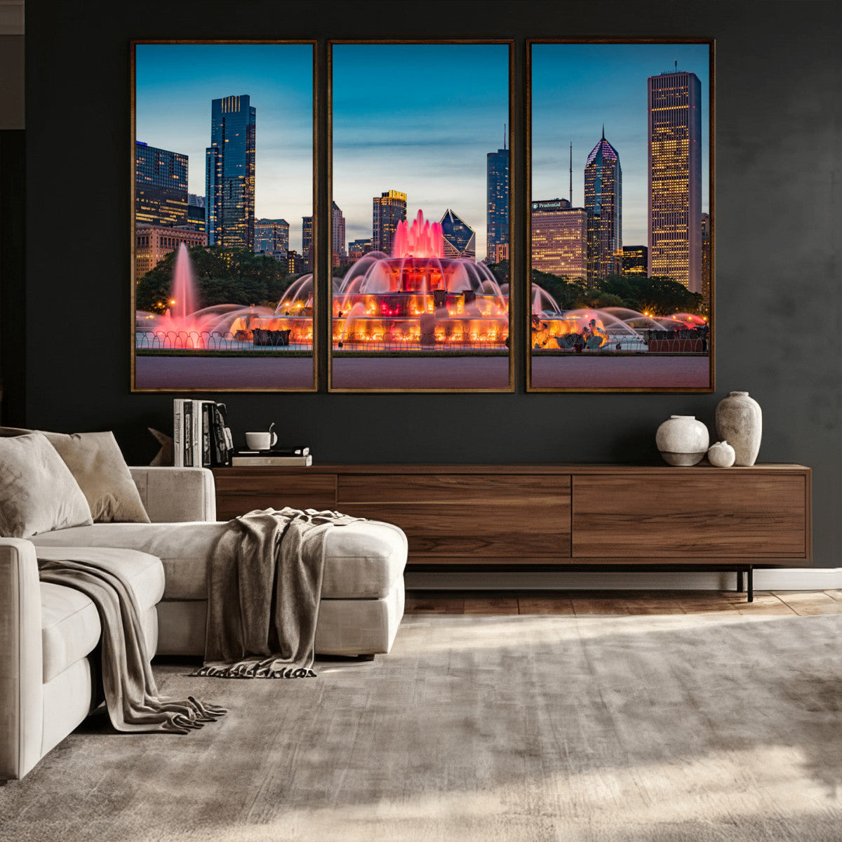 Chicago Wall Art Canvas Print - Chicago City Downtown Night Cityscape