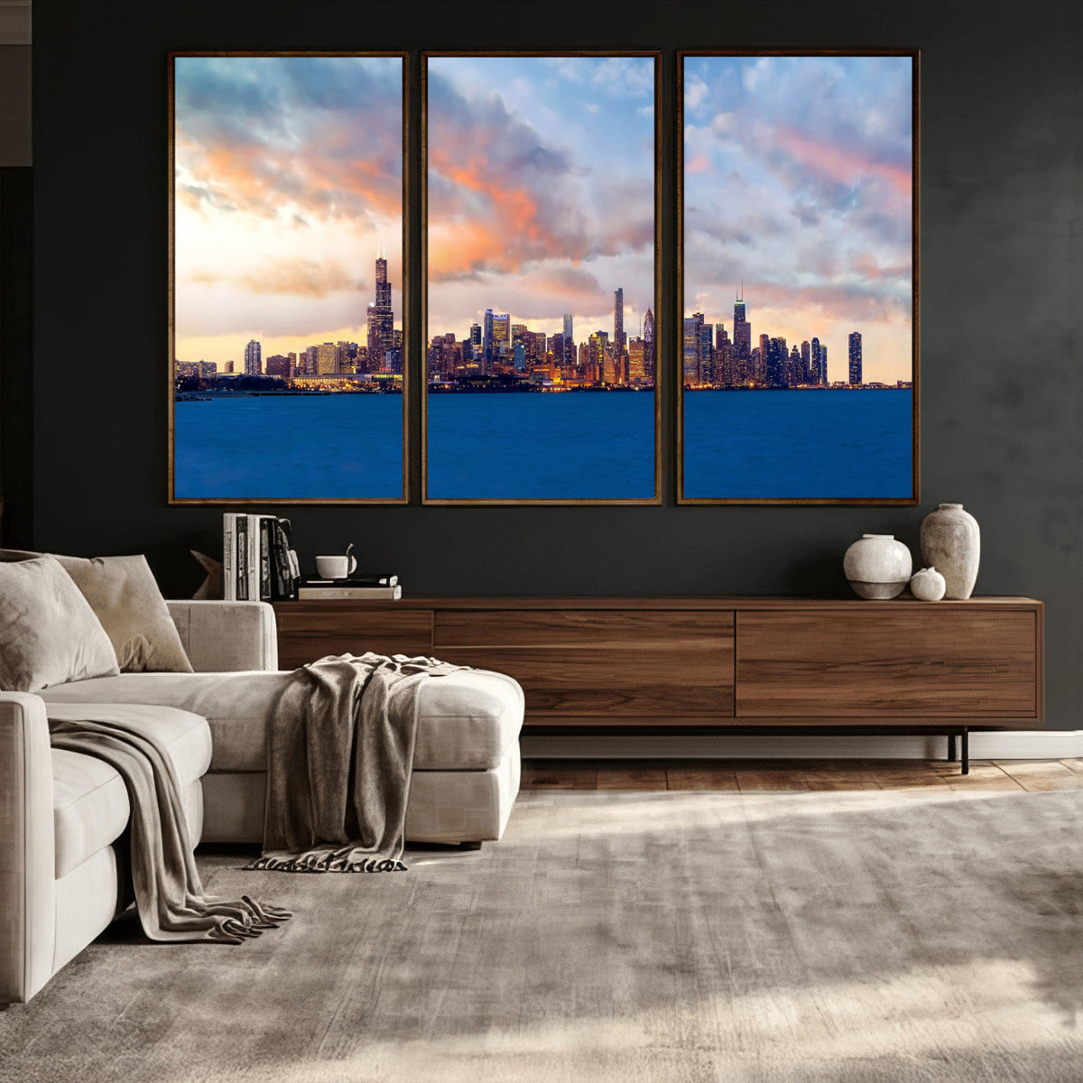 Chicago Wall Art Canvas Print - Chicago City Downtown Night Cityscape