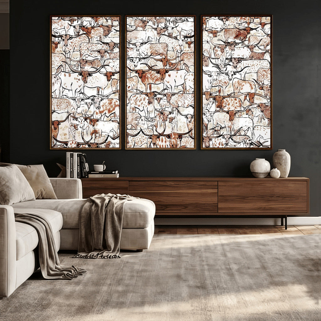 Abstract Longhorn Herd Wall Art Canvas Print