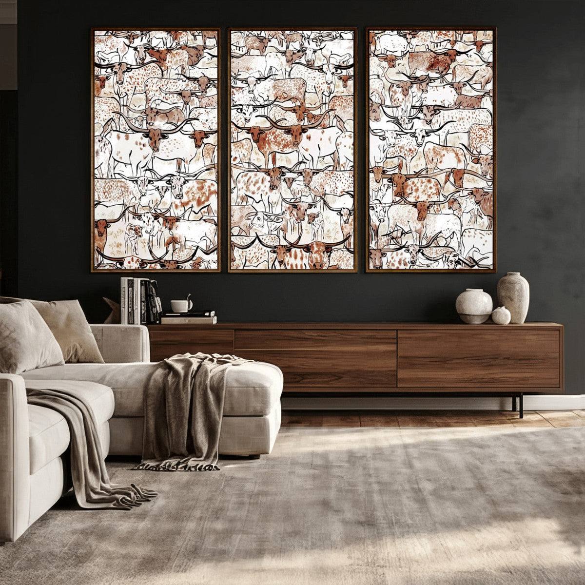 Abstract Longhorn Herd Wall Art Canvas Print