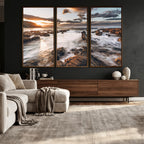 Rocky Coast Ocean Sunset Wall Art Canvas Print, Dramatic Seascape Nature Decor