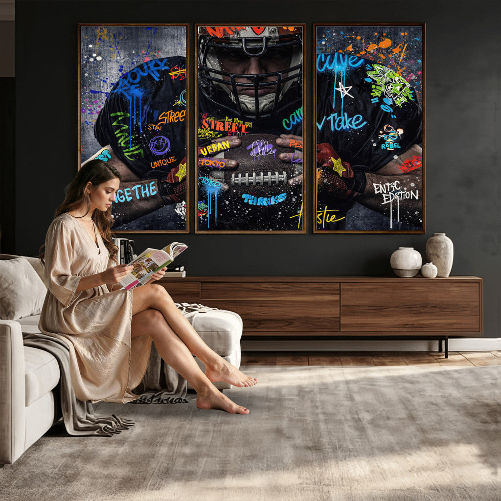 Graffiti American Football Player Street Art Wall Art Canvas Print