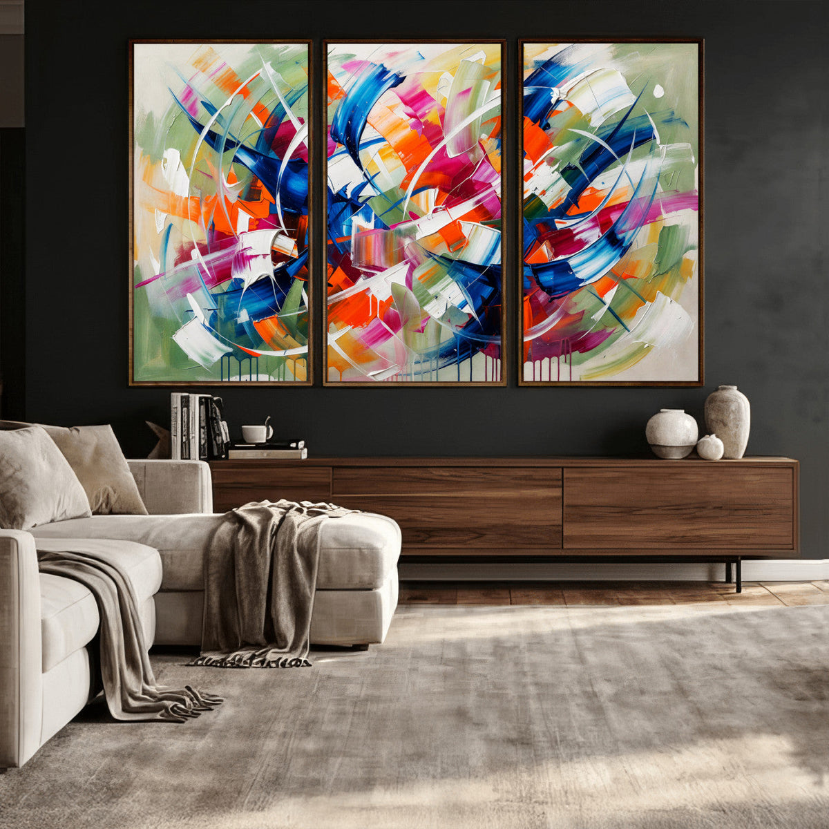Geometric Abstract Wall Art Canvas Print, Orange Blue