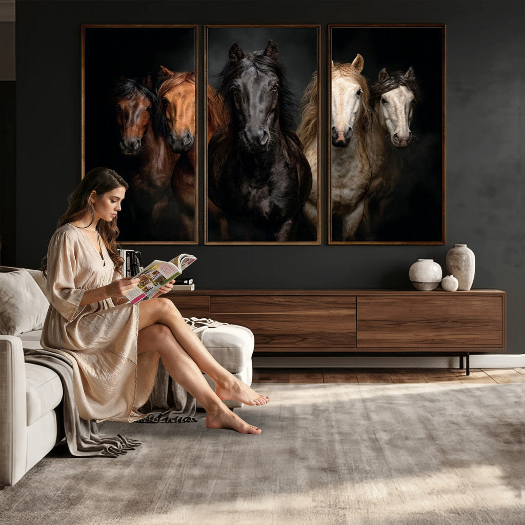 Horse Wall Art Canvas Print, Wild Horses Portrait Photography, Rustic Ranch Decor