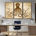 Sepia Octopus Wall Art Abstract Animal Canvas Print