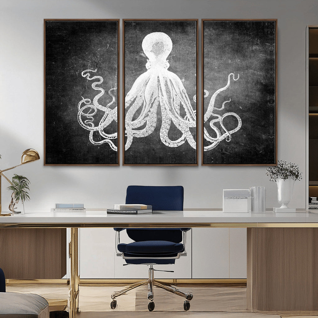 Black White Octopus Wall Art Canvas Print