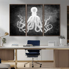Black White Octopus Wall Art Canvas Print