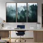 Misty Forest Wall Art | Serene Green Landscape Canvas Print