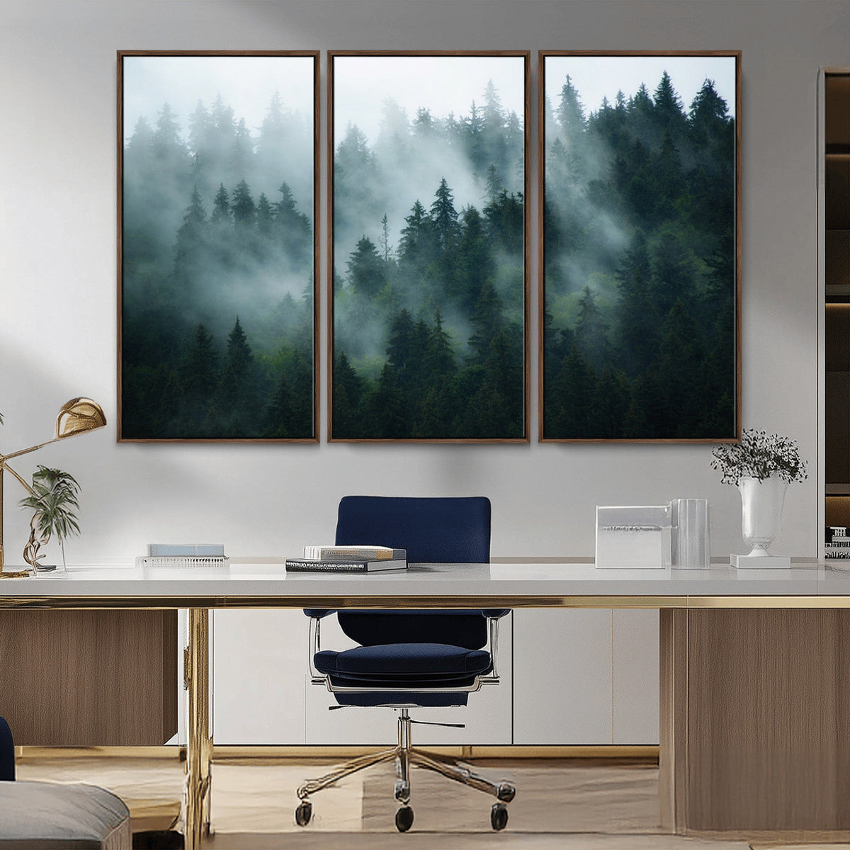 Misty Forest Wall Art | Serene Green Landscape Canvas Print