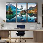 Crystal Clear Lake Wall Art | Mountains Wall Art Canvas | 3 Panel Landscape