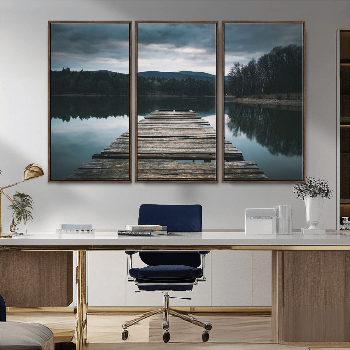 Wooden Bridge Near Lake Wall Art Canvas Print